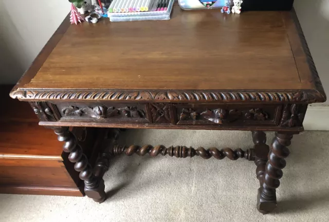 19th Century French Carved Oak Writing Table