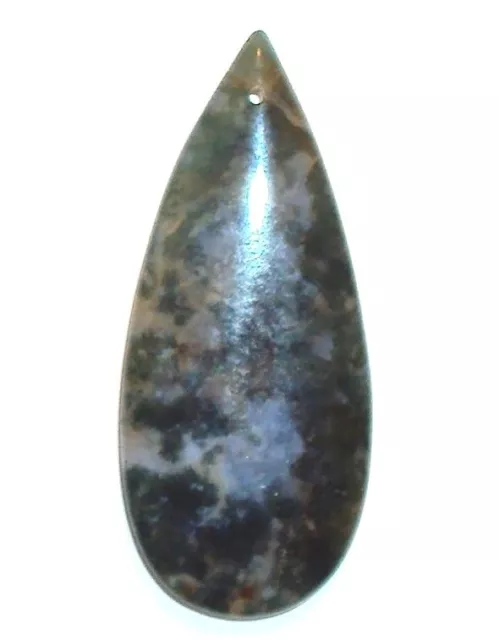 P817 Moss Agate 46mm Flat Puffed Teardrop Gemstone Pendant Focal Bead 1pc