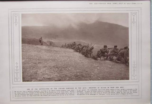 1915 WWI WW1 Stampa Italiano Campaign Nel Alpi Fanteria IN Azione