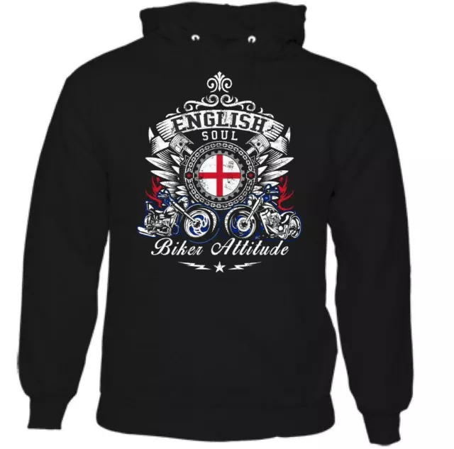 English Soul Biker Attitude Mens Motorbike Hoodie Motorcycle Bike Cafe Racer