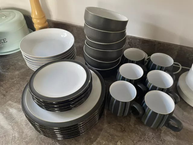 Denby Jet / Jet Stripes Job Lot 32 Items Plates Bowls Mugs Salt & Pepper