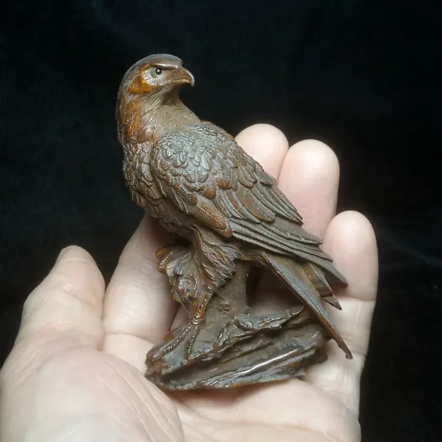 Japanese boxwood hand carved vivid eagle Figure statue netsuke collectable gift