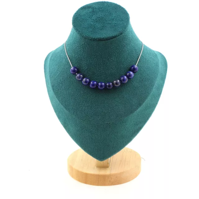 Collier 10 perles Lapis Lazuli 8 mm. Chaine en acier inoxydable Collier femmes,
