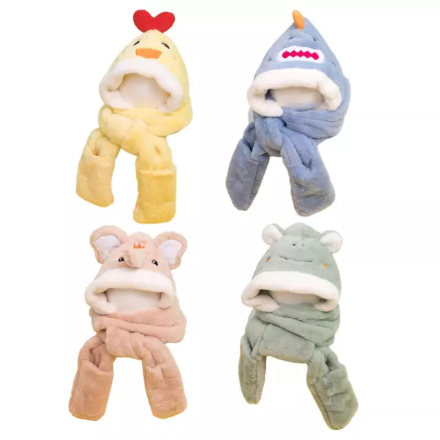 Plush Hooded Scarf Novelty Hat Cartoon Casual 3 in 1 Kids Winter Hat Scarf