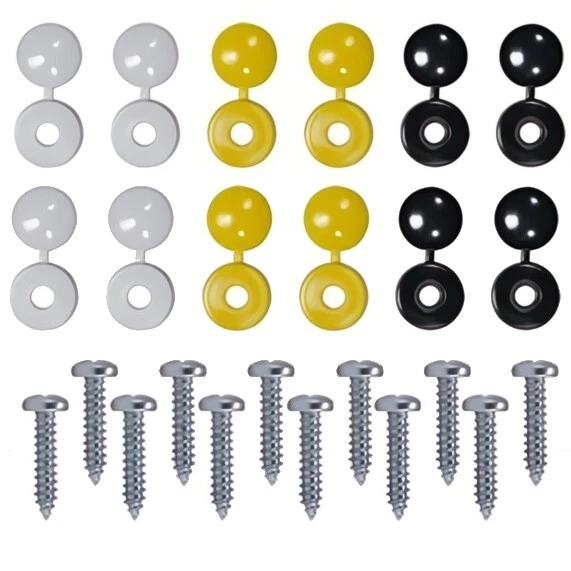 32 NUMBER PLATE CAR FIING FITTING KIT 32 SCREWS HINGE CAPS YELLOW