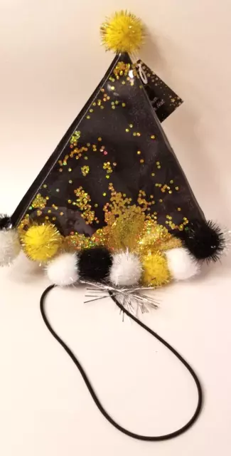 NEW YEAR'S GLITTER Hat Glitter Moves Pom-Poms Accents Adult Party Hat £ ...