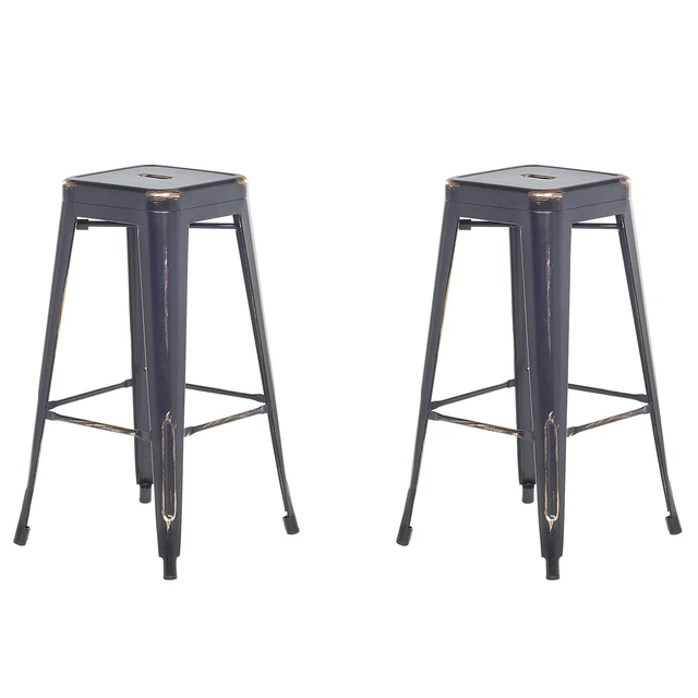 Lot 2 Chaises Tabourets de Bar Industriels en Métal Noir Doré 76 cm Empilables
