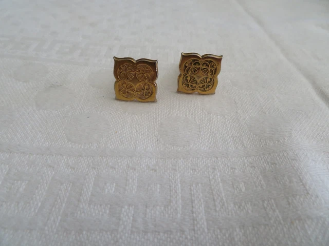 Boutons De Manchette Anciens Art Déco - Plaqué Or 18k 750, Pierre Violette - Occasion