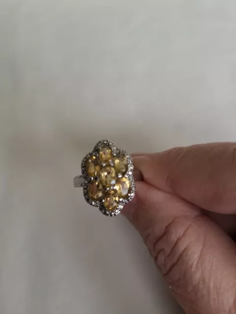 Citrine Flower Design Ring, Sz6,stainless Steel, 2.74cts