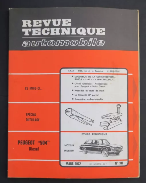 REVUE TECHNIQUE AUTOMOBILE RTA PEUGEOT 504 SIMCA 1100 n°311