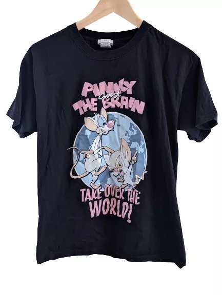 Pinky & the Brain T-Shirt Take Over The World Medium Black Preowned Free P&P