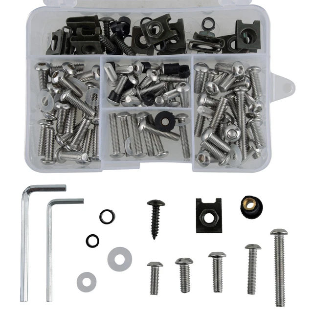 155Pcs Motorcycle Shell Fairing Bolt Plate Screws Nut Kit Stainless Steel M5 M6
