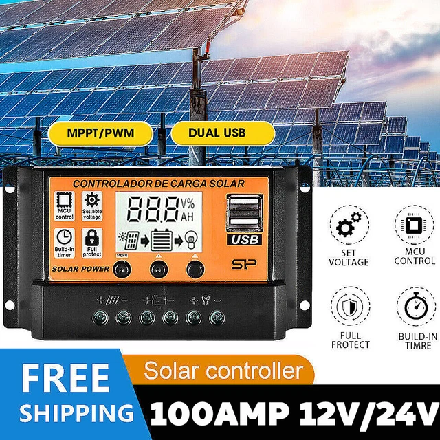 100A Controlador de carga del regulador del panel solar panel Kit 12V Dual USB