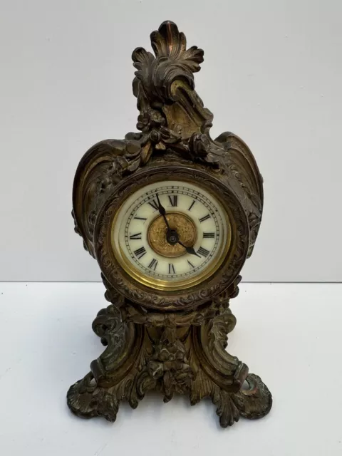 Antique Ansonia Co Gilt Metal Mantle Clock 19cm Art Nouveau Rococo Style