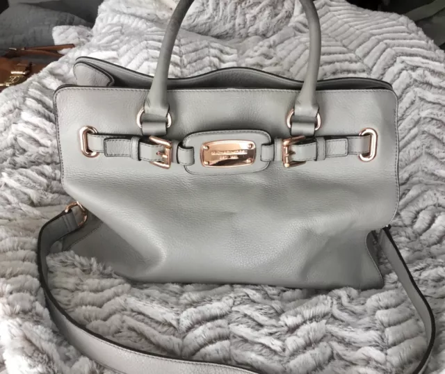 Michael Kors  Large Pearl Grey Silver Saffiano Leather Tote with rose gold