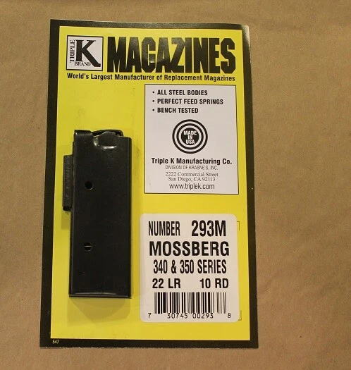 Triple K 10-Round .22 LR Magazine For Mossberg 340, 350, 341, 342, 353 Rifles – Blued Steel - View #3
