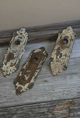 Antique VIctorian Brass Door Esuchions  Ornate W/ Patina  Set Of 3 Matching