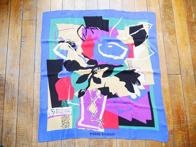 Foulard En Soie Pierre Balmain Vintage - Dimensions 66x66 Cm, Multicolore, Occasion