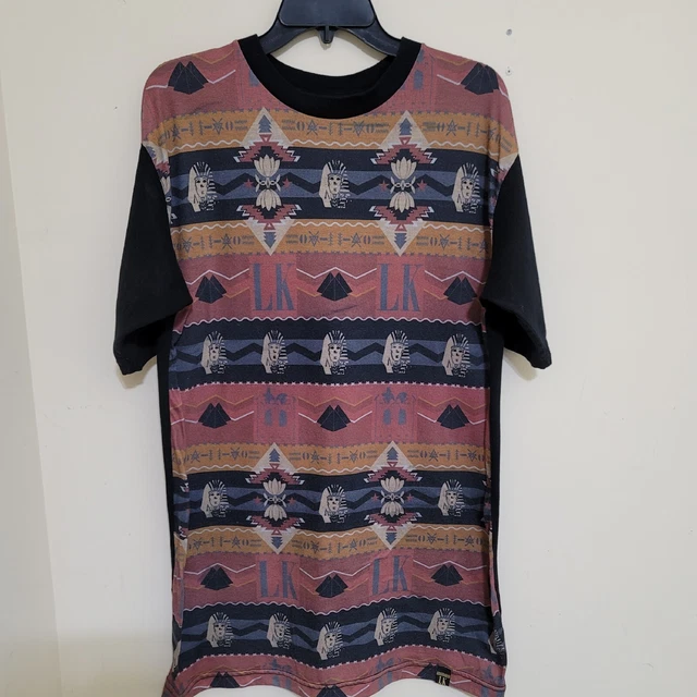 LAST KINGS Crew Neck Printed Short Sleeve T-Shirt, Large, Black Red  Orange