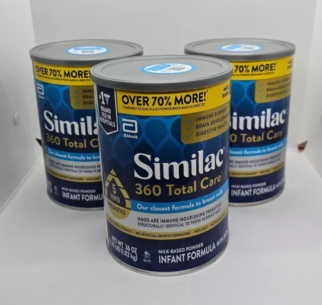 3 Similac 360 Total Care, Non-GMO Infant Formula Powder, 36 oz EXP 10/25
