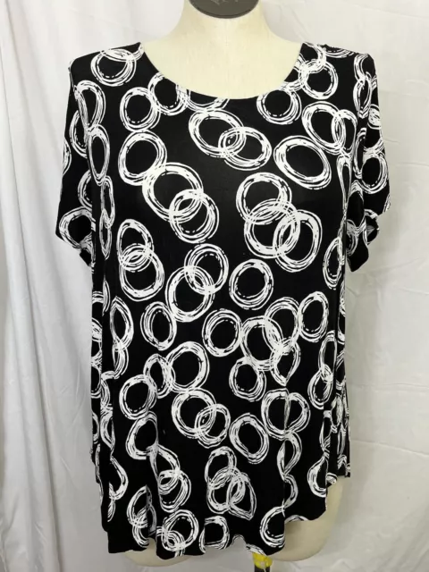 Alfani Woman Plus Size 2X Black & White Print S/S Blouse Top