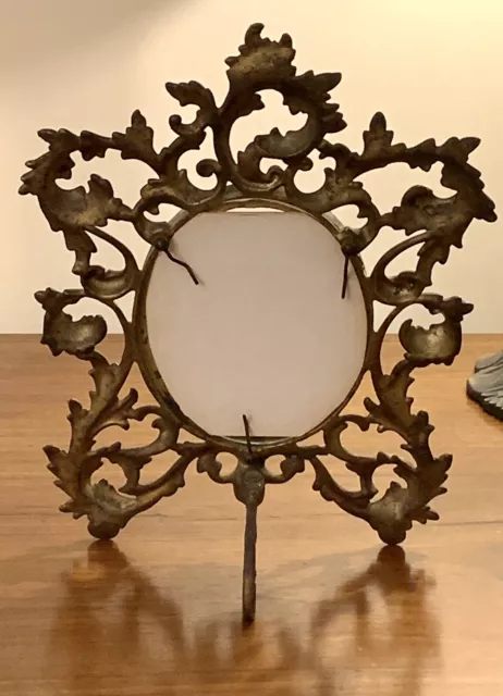 Antique Ornate Victorian Cast Iron Metal Gold Picture Frame Oval 3