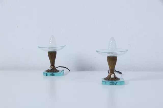 Par Lámparas Punto Luz Abat Jour Vidrio Grueso Diseño Años 40 Arte Deco Vintage