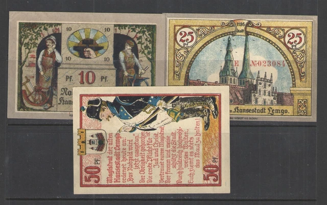German Notgeld Series LEMGO L768c COMPLETE SET 3 UNC
