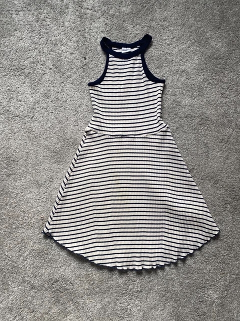 Zara Girls Navy Blue And White Striped Sleeveless Dress Age 9 Years