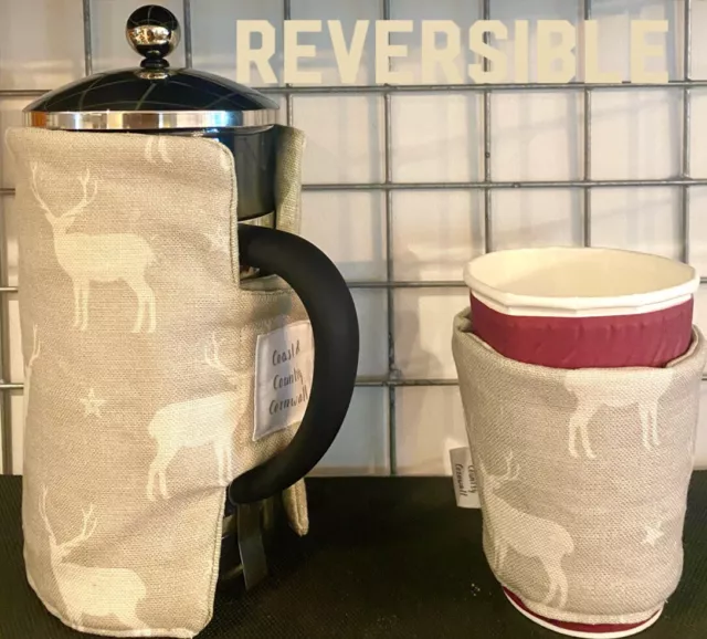 Caffettiere, copertura stampa francese e tazza da caffè manica peonia e cervi di salvia - Natale