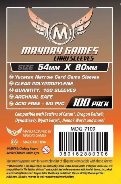 100 Mayday Games 'Catan' Yucatan Board Game Card Sleeves 54 x 80mm MDG-7109