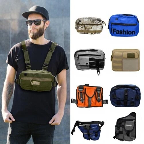 Homme Poitrine Rig Sac Gilet Hip Hop Tactique Harnais Taille Paquet Épaule Poche