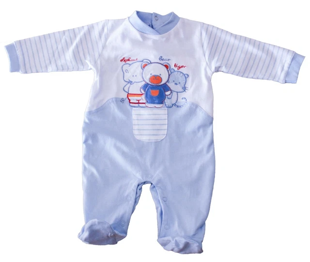 Tutina Neonato Cotone Bimbo Ricamo Cucciolotti E Taschino Taglia 9/12Mesi