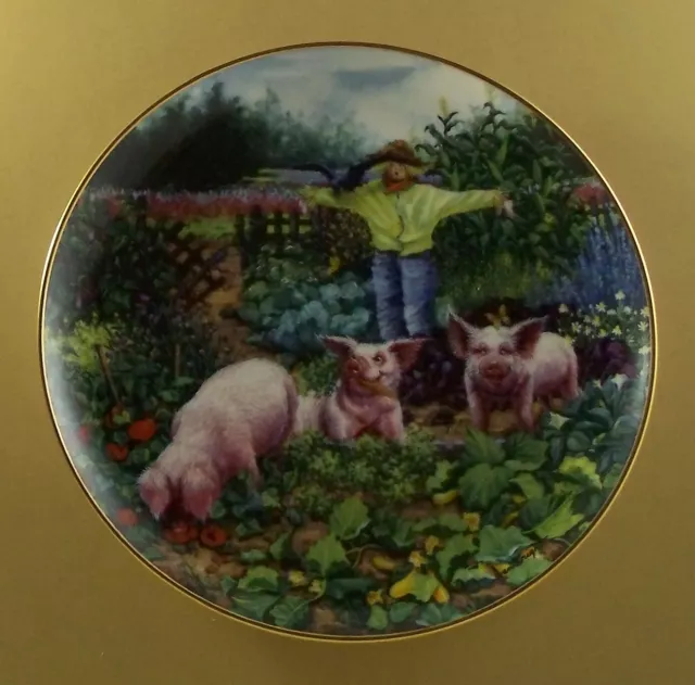 Pigs in Bloom HOG HARVEST Plate Garden Scarecrow + COA Farm Danbury Mint Piglets