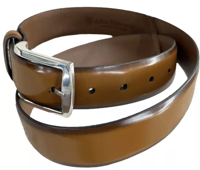 ALLEN EDMONDS CARAMEL Brown Leather Belt Size 36 Made In USA Silver ...