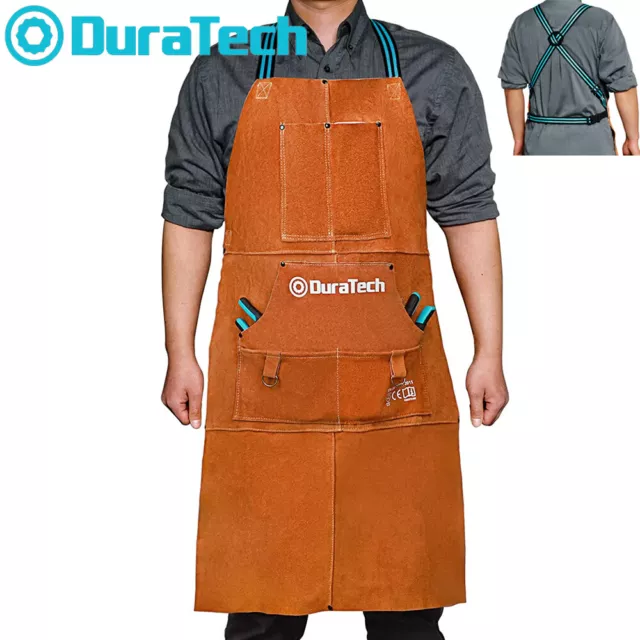 DURATECH 36" Leather Apron Welding Apron Heat Flame Resistant Work Apron 6Pocket