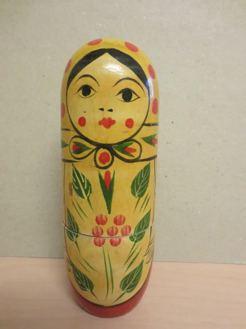 alte, Russische Matrjoschka 5-teilig, bunt, gerade Form,  Matroschka