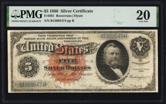 1886 $5 SILVER CERTIFICATE Fr261 PMG 20 Rosecrans/Hyatt Morgan Dollar Back WOW!