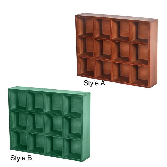Wooden Shadow Box 12 Compartment Display Shelf 15x2.8x11.6inch Wall Mounted