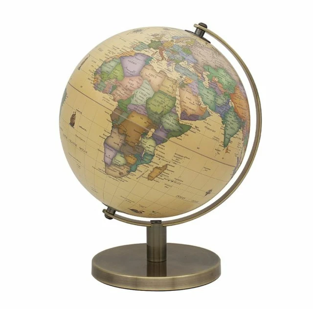 Adorno De Mesa Atlas De Estilo Contemporáneo De Colección Globo Medio Sobre Base De Metal