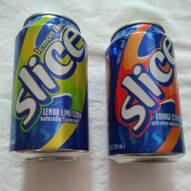 2 Vintage ULTRA RARE Slice Soda Pop CANS 12 OZ ALUMINUM  PEPSICO INC