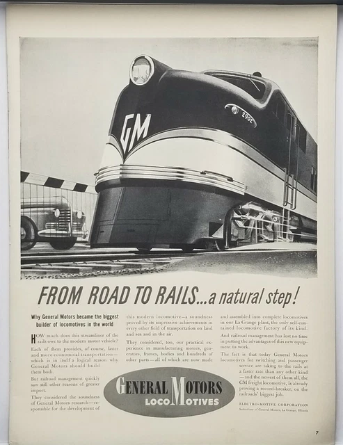 1941 General Motors Locomotives Electromotive Road To Rails WWII Era Print Ad