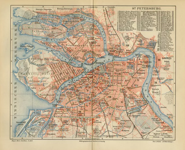 Antique Plan of the city of St. Petersburg in Russia-St. Petersburg-Meyers-1895