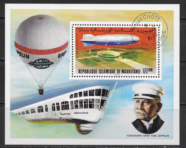 MAURITANIA , 1976 , 75th ANNIV. ZEPPELIN ,SOUVENIR SHEET , PERF , USED/CTO