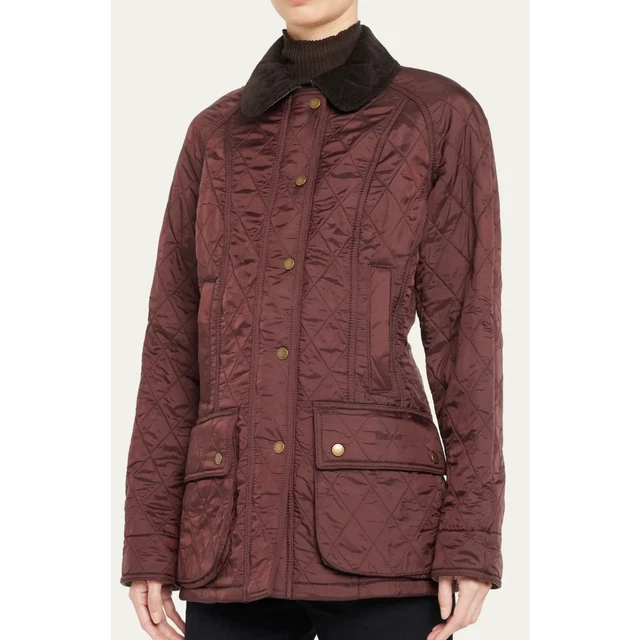Barbour Beadnell Jacket in Diamond Polarquilt Purple Fleece Lined Size 14 NWT