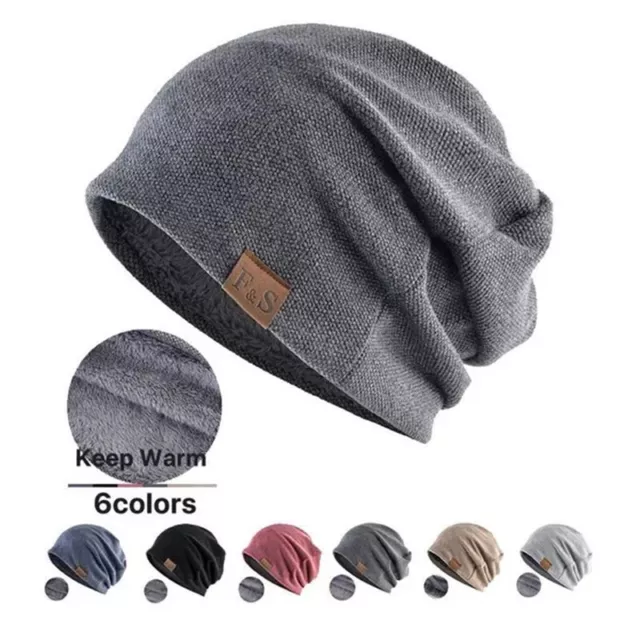 Mens Ladies Knitted Woolly Winter Slouch Beanie Hat Cap One Size Skateboard