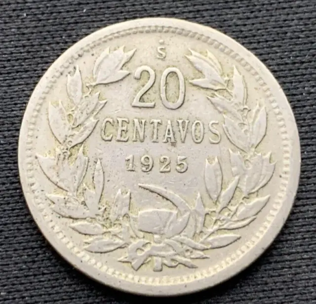 1925 Chile 20 Centavos Coin VF     Better Circulated World Coin      #N93