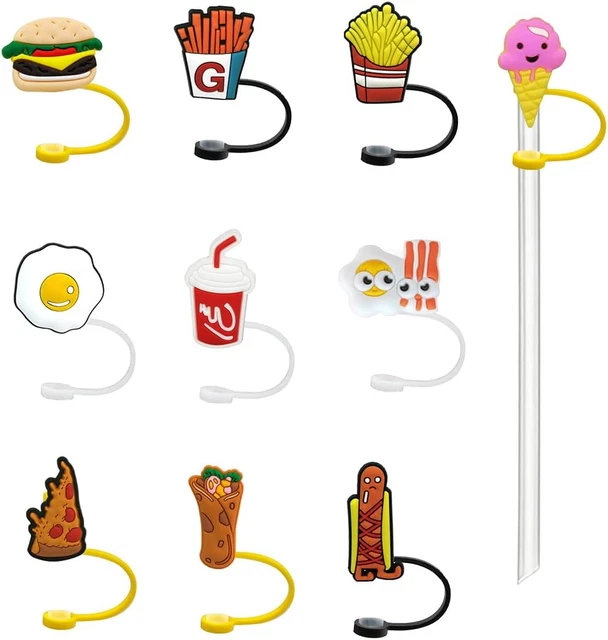 Cubierta de paja de comida de silicona - Paquete de 10 lindas tapas de paja reutilizables para beber tapas polvo-