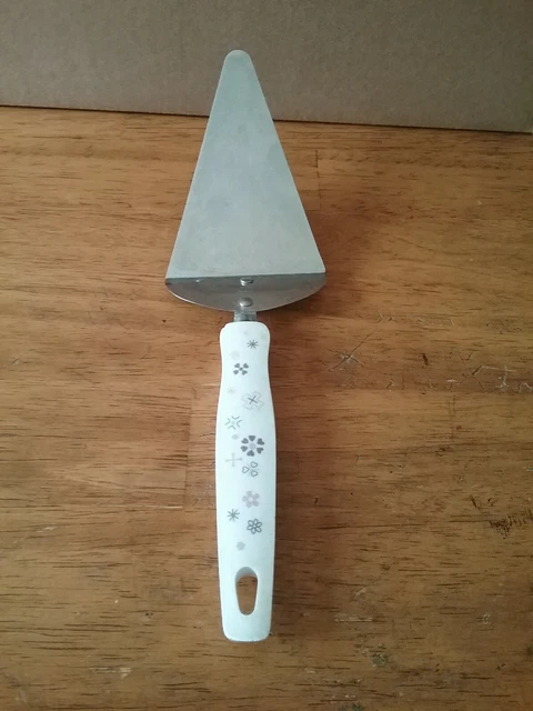 Servidor de pastel vintage Ekco con mango de plástico blanco con pequeños diseños circulares - EE. UU.
