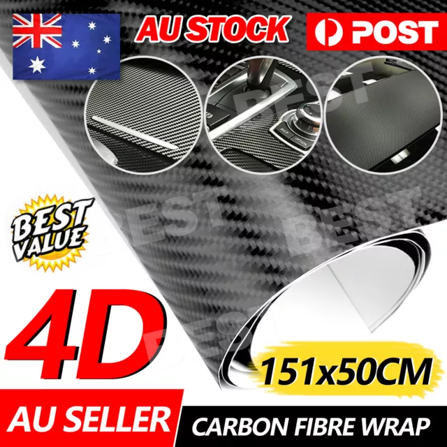 50cm x1.51M 4D Gloss Black Carbon Fibre Fiber Vinyl Car Wrap Air Release Film OZ